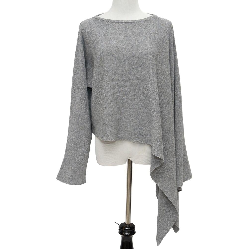 Fabiana Filippi One Sleeve Asymmetrical Silver Sweater Cape Made In Italy